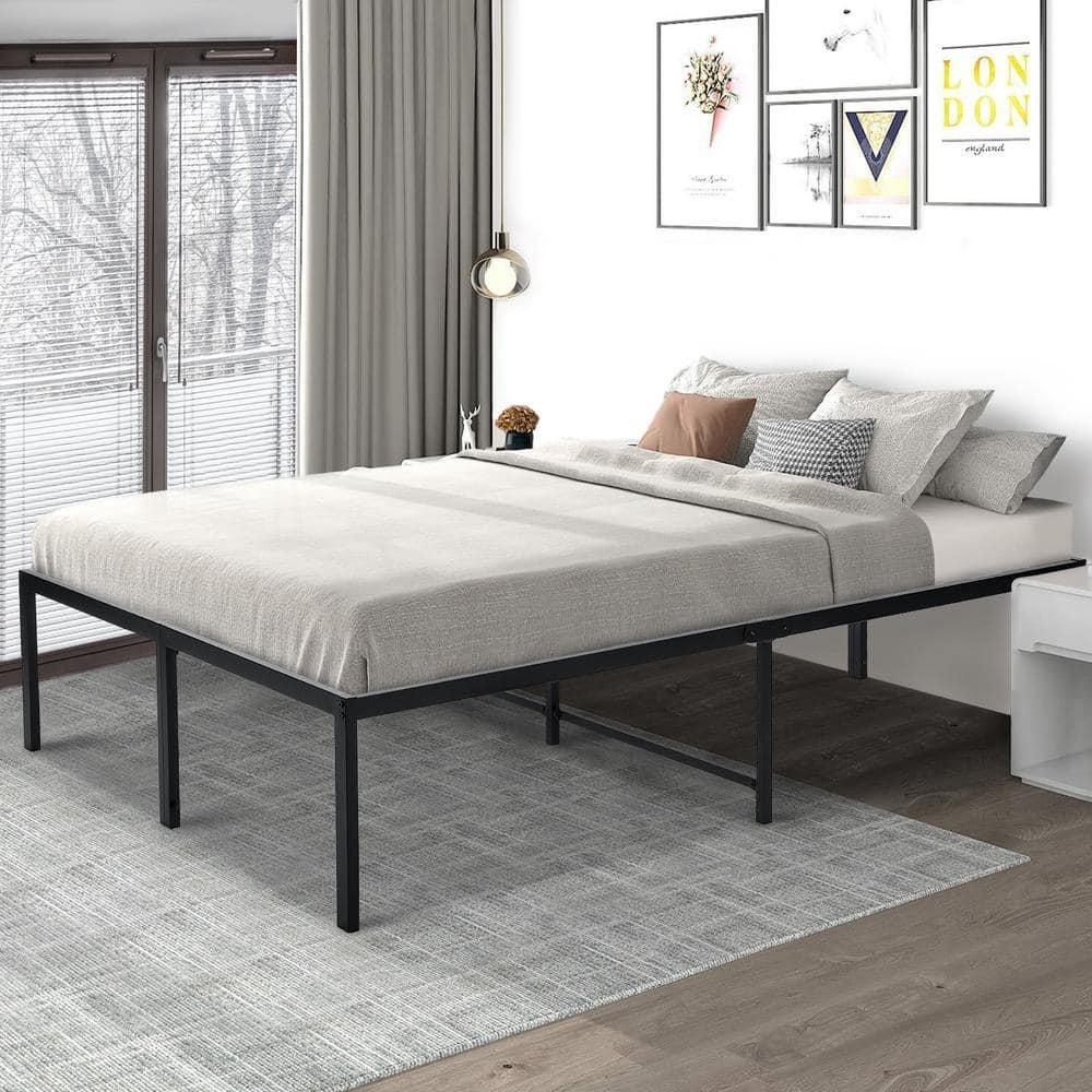 Lusimo Full Size Bed Frame 18 inch Heavy Duty Platform Metal Bed Frame Full with Attach Headboard Hole Anti Slip Support Mattress Foundation, Black