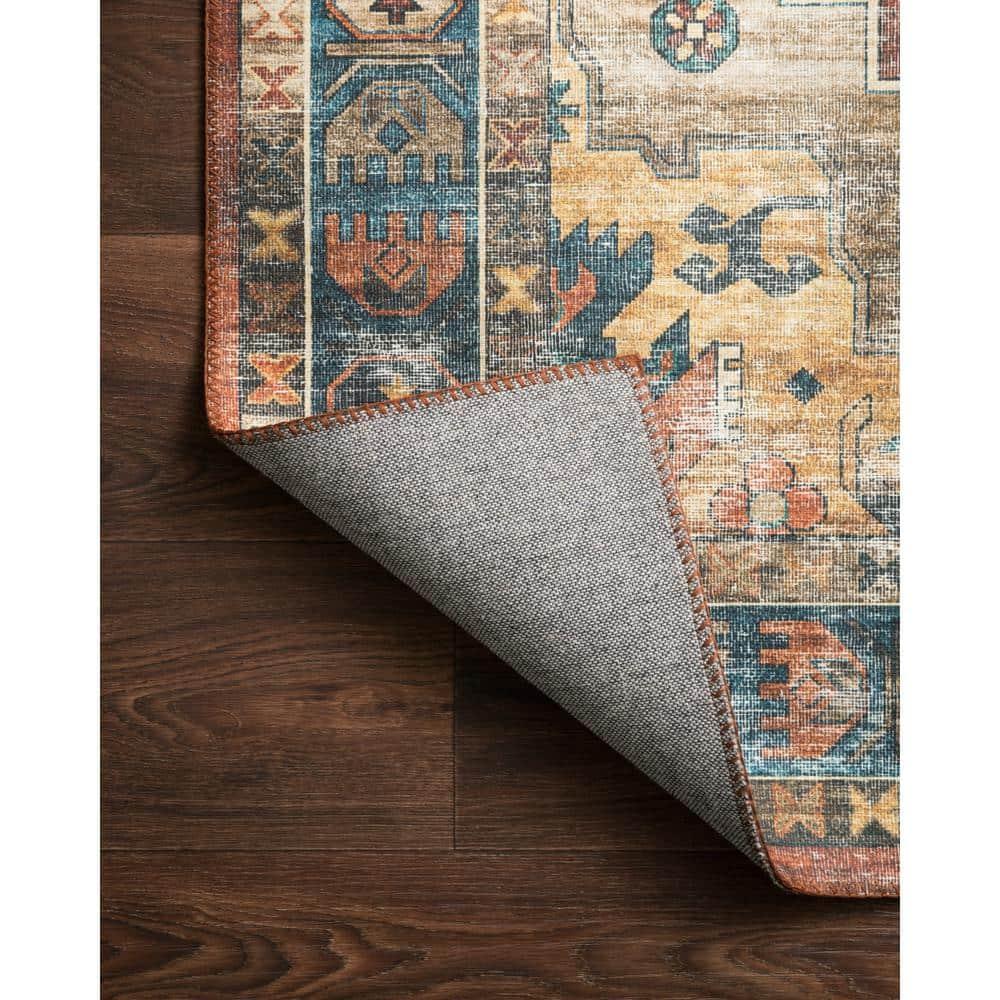 Skye Rust/Blue 6' X 9' Printed Distressed Oriental Area Rug