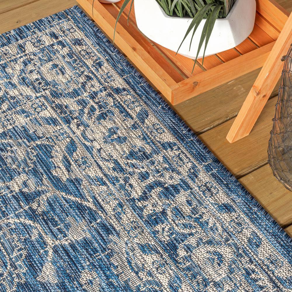 3'x5' Palazzo Vine and Border Textured Weave Indoor/Outdoor Area Rug, Navy/Gray - JONATHAN Y