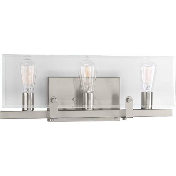 Progress Lighting Glayse 3-Light Bath Vanity, Brushed Nickel, Glass Shade
