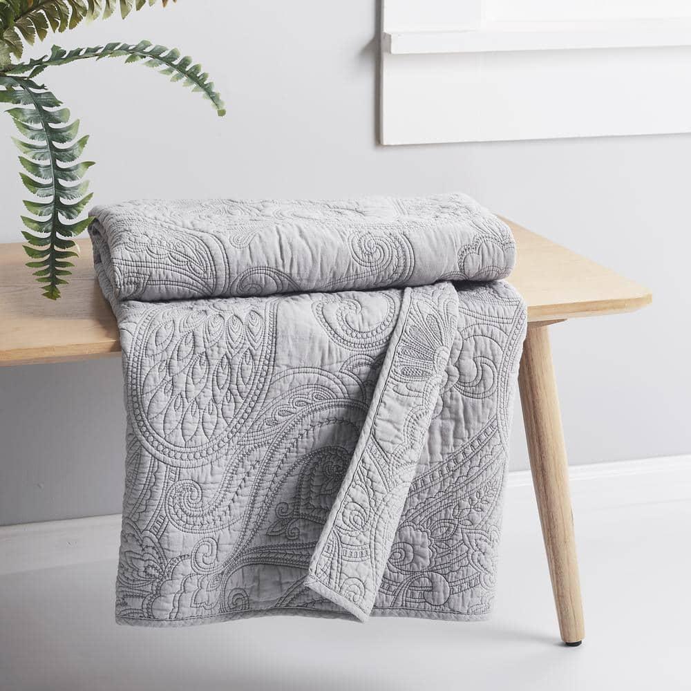 Levtex Home - Perla - Quilted Throw - 50x60in. - Paisley - Grey - Cotton Fabric