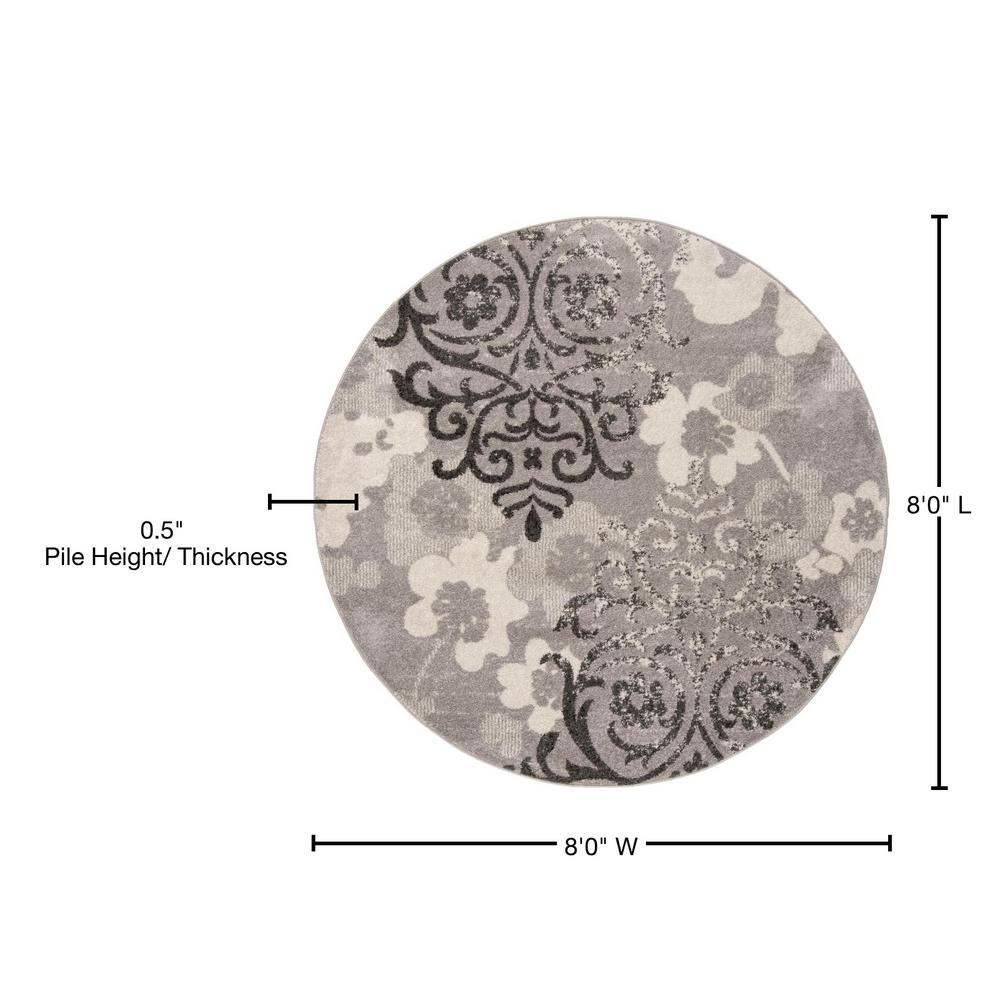 Adirondack ADR114 Machine Made Indoor Area Rug - Silver/Ivory - 8' Round - Safavieh