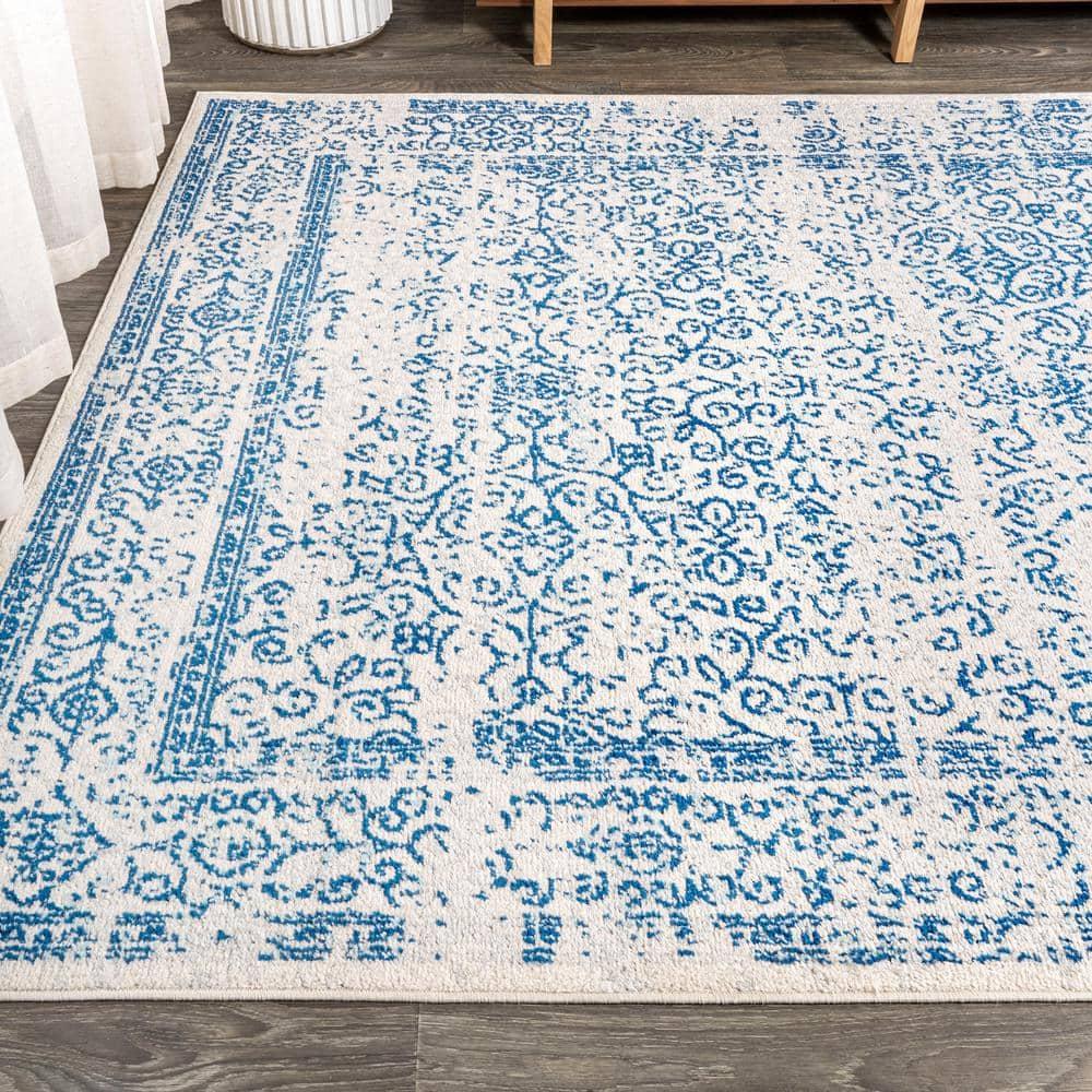 3'x5' Ferro Filigree Charcoal Black and White Area Rug, Cream/Blue - JONATHAN Y