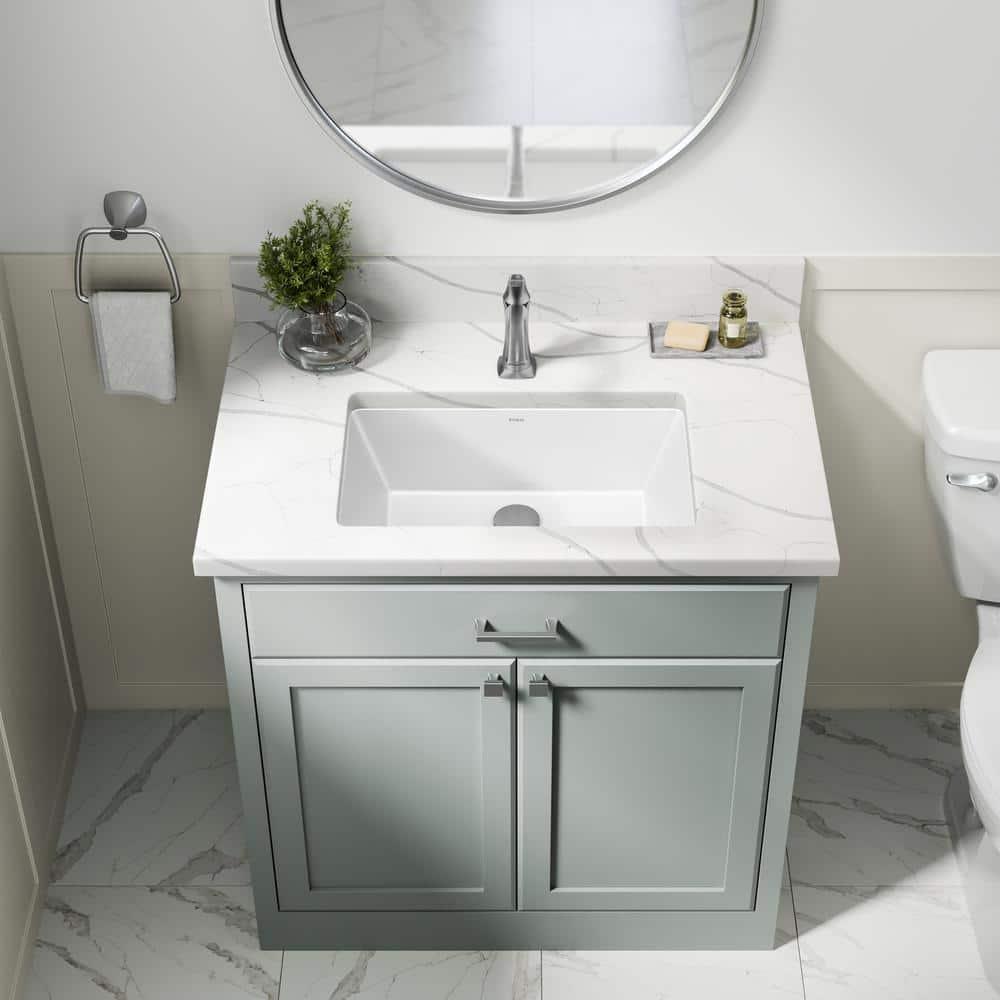 KRAUS Elavo. Rectangular Porcelain Ceramic Undermount Bathroom Sink In White With Overflow Drain, KCU-242