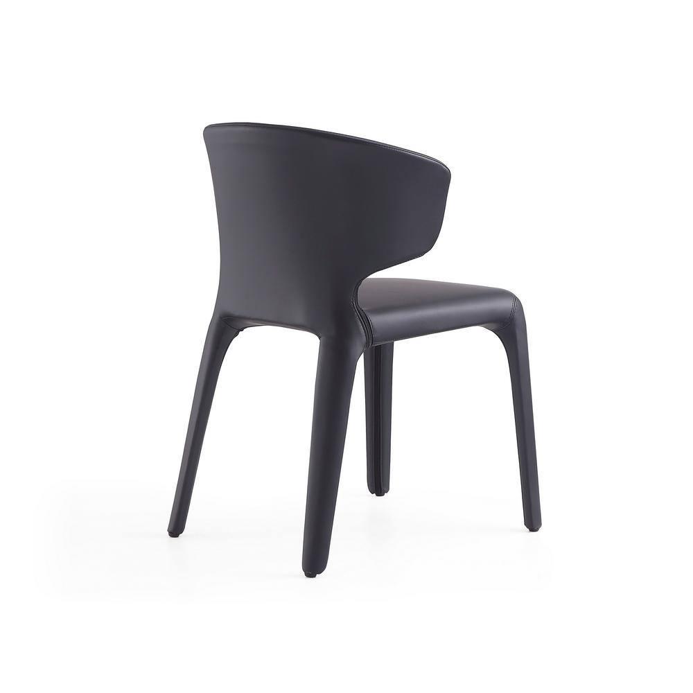 Set of 2 Conrad Faux Leather Dining Chairs Black - Manhattan Comfort: Mid-Century Modern, Metal Frame, Contoured Back