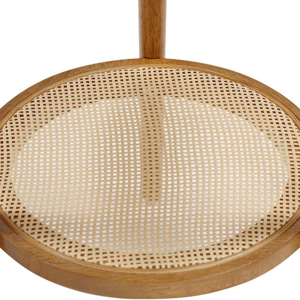 Nathan James Sonia Boho Round Wood Side Table with Storage, Natural Sofa Side Table in Honey Brown with Rattan Storage Shelf for Living Room, Bedroom or Nursery