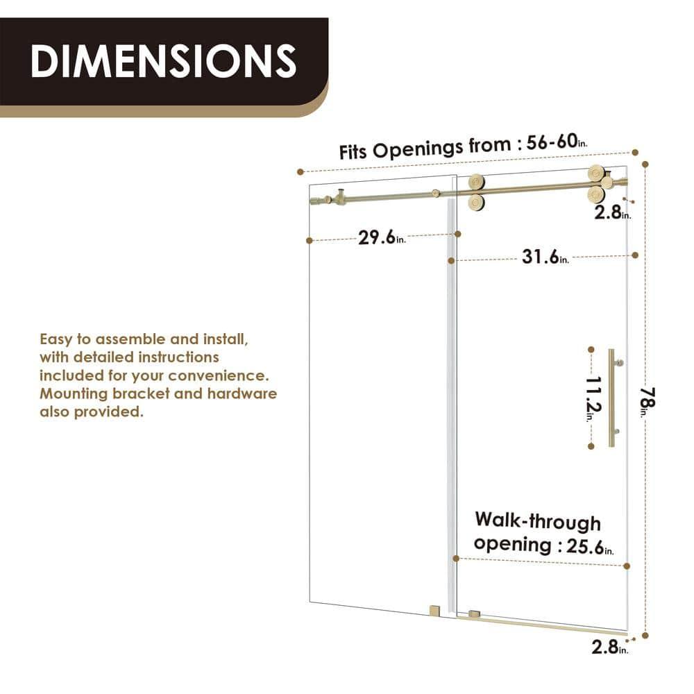 Altair SD80360-SS-BG 56" - 60" W x 78" H Single Sliding Frameless Shower Door