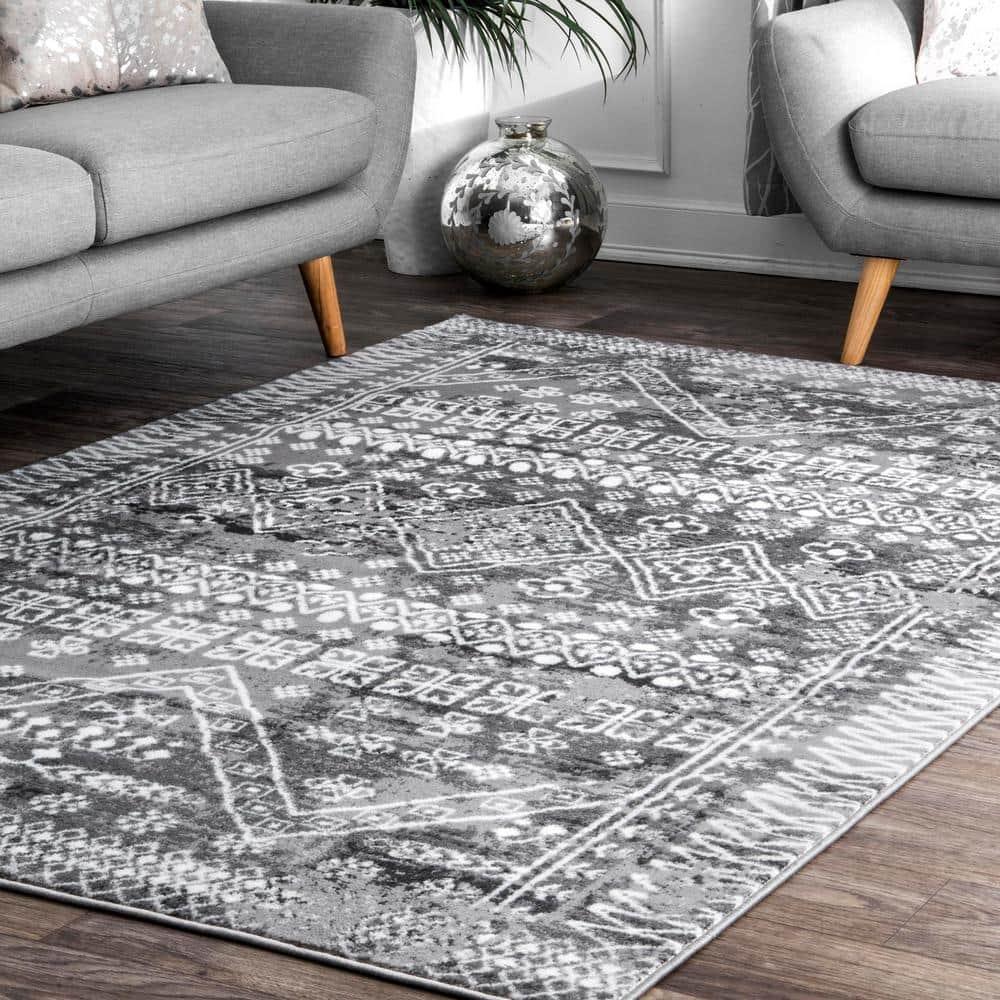 Nuloom Frances Moroccan 5x8 Indoor Area Rug for Living Room Bedroom Dining Room Kitchen, Grey/Ivory