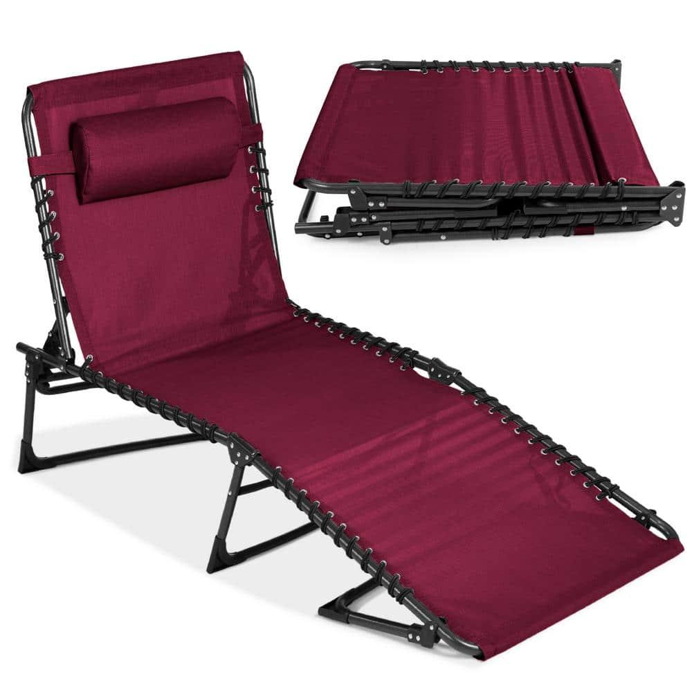 Best Choice Products Patio Chaise Lounge Chair, Outdoor Portable Adjustable Pool Recliner w/ Pillow - Wine Red