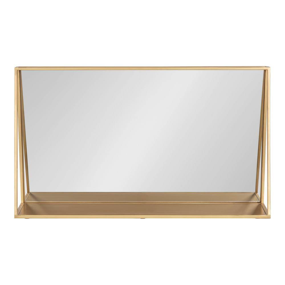 28"x16" Lintz Metal Framed Decorative Wall Mirror with Shelf Gold: Modern Rectangle, No Assembly - Kate & Laurel All Things Decor