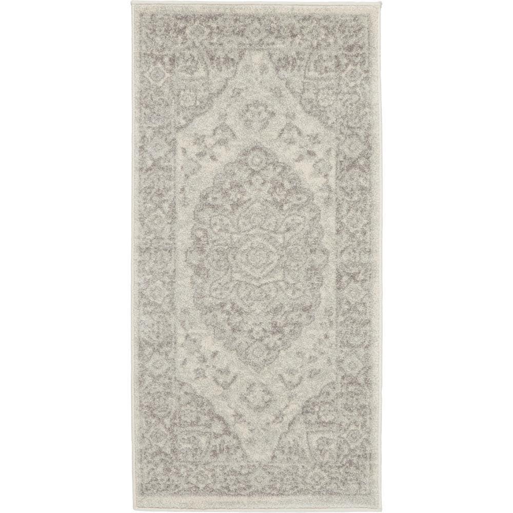 Nourison Tranquil Vintage Persian Center Medallion Area Rug Ivory Grey 2' x 4'