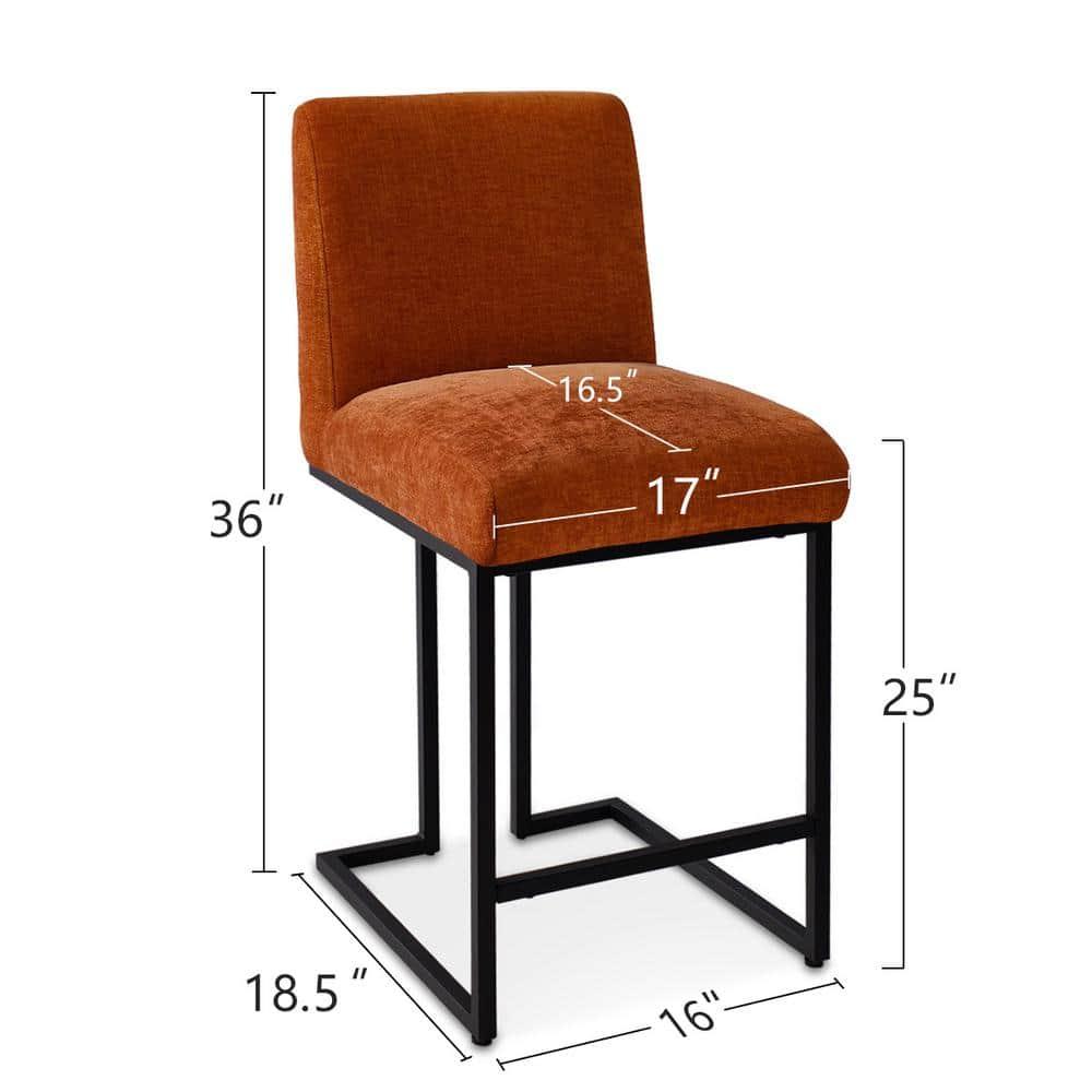 Set of 2 Upholstered Counter Height Bar Stools, 25" Armless Fabric Seat with Black Metal Sled Legs for Kitchen Island & Home Bar-Maison Boucle