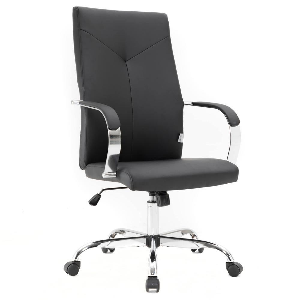 LeisureMod Sonora High-Back Leather Office Chair with Adjustable Height, Swivel, and Tilt in Black