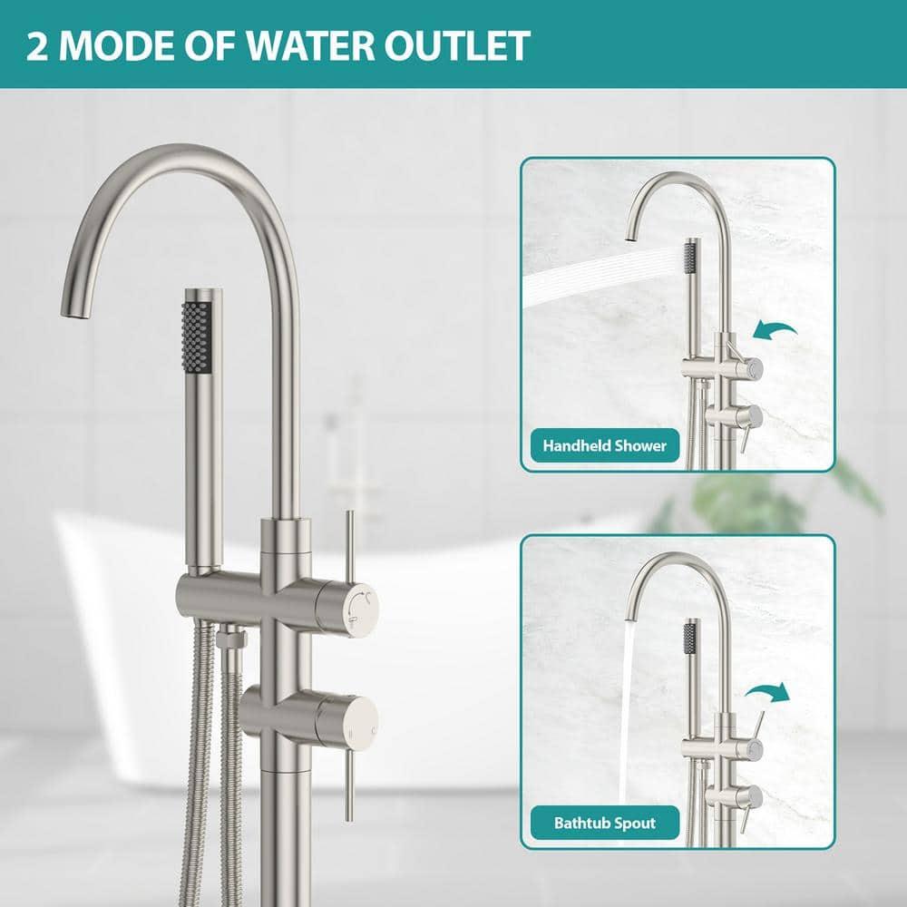 Double Handle Floor Mounted Freestanding Tub Filler With Handshower