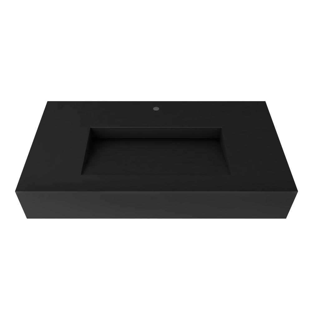 Matte Black Wall-Mount Solid Surface Rectangle Vessel Sink