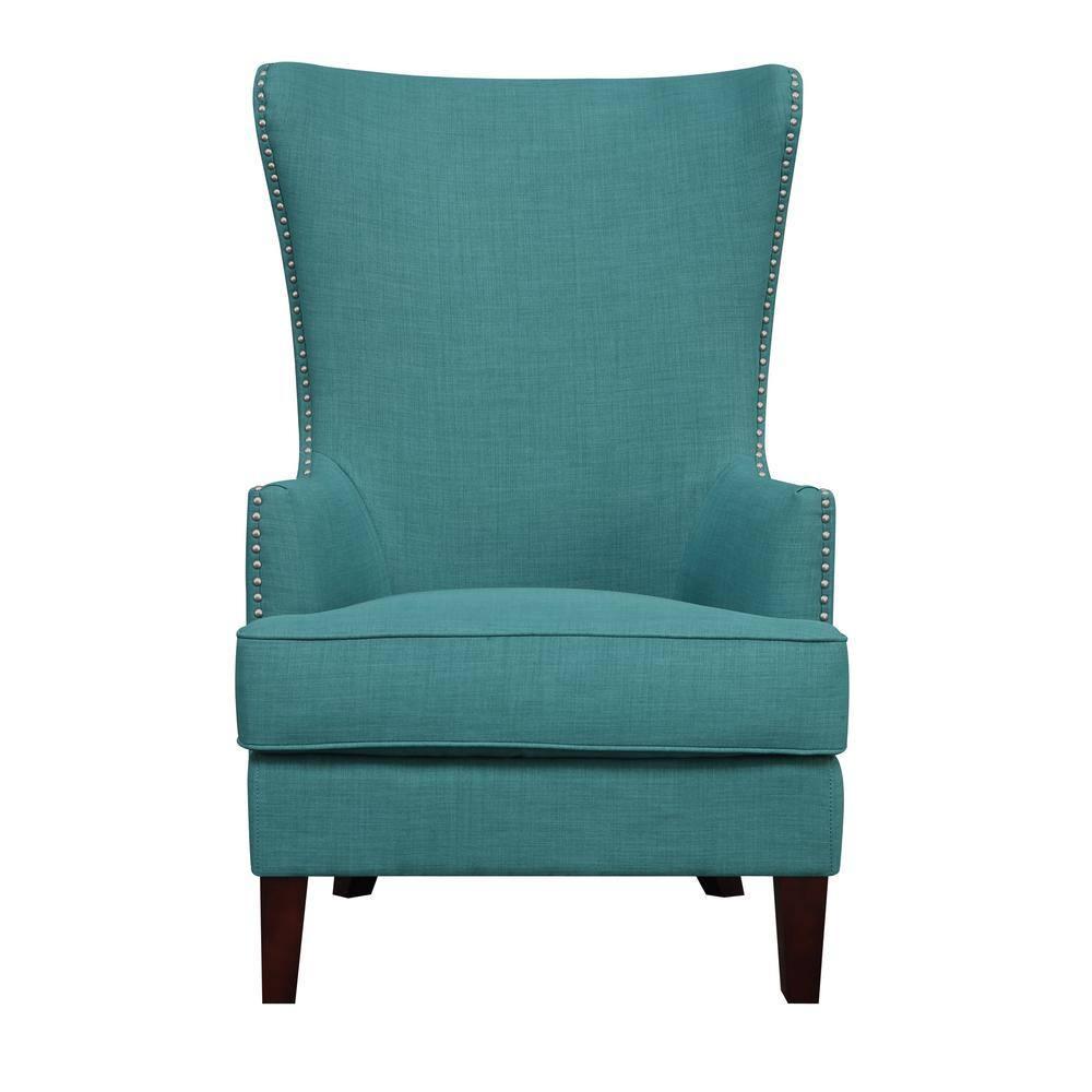 Picket House Furnishings Karson High Back Upholstered Chair Teal: Occasional Slipper Chair, Polyester Fabric, Wood Legs