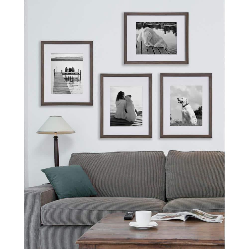 DesignOvation Gallery Rectangle Wood Wall Frame, 11x14 matted to 8x10, Gray