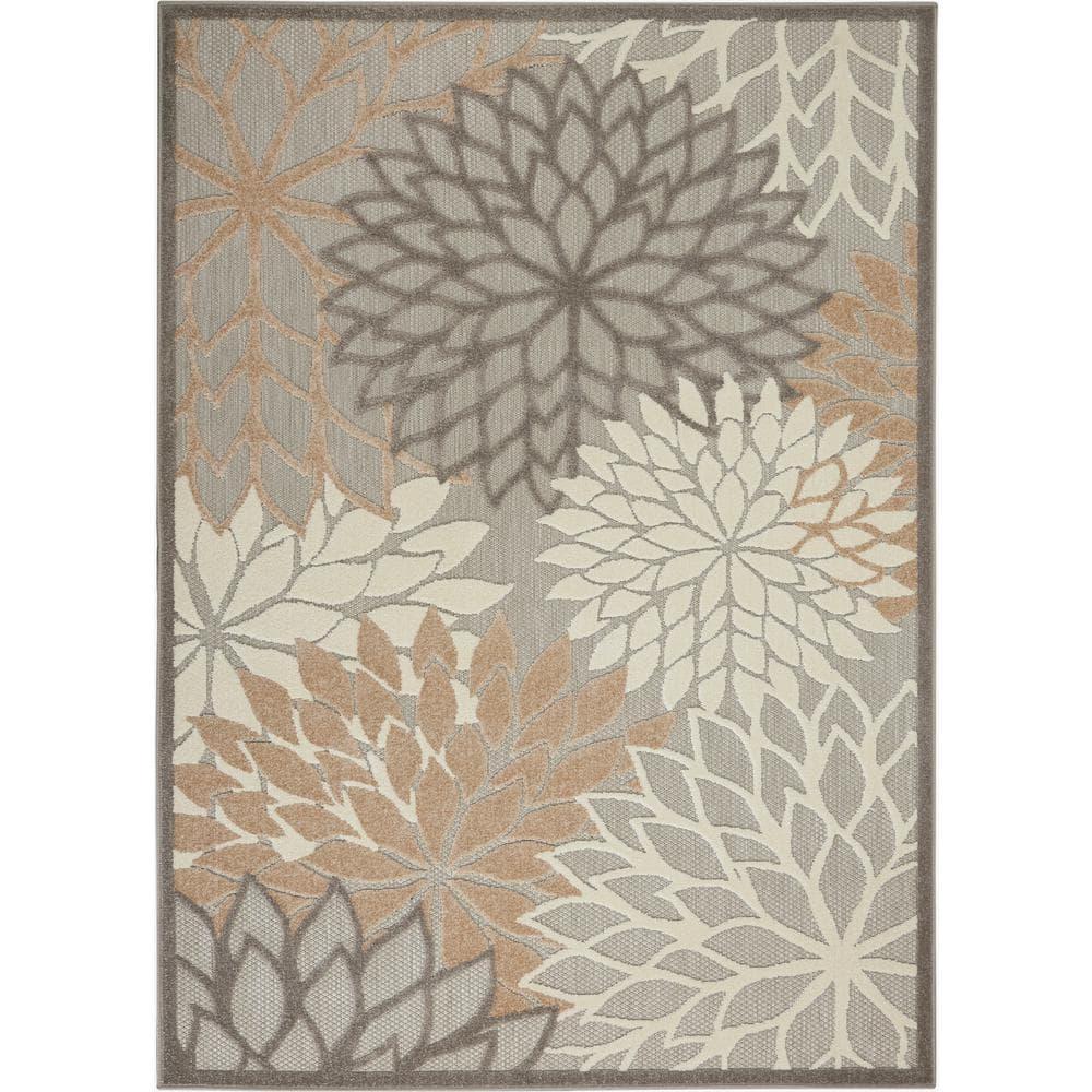 Nourison Aloha Floral Bloom Flatweave High-Low Indoor Outdoor Area Rug Natural 5'3" x 7'5"