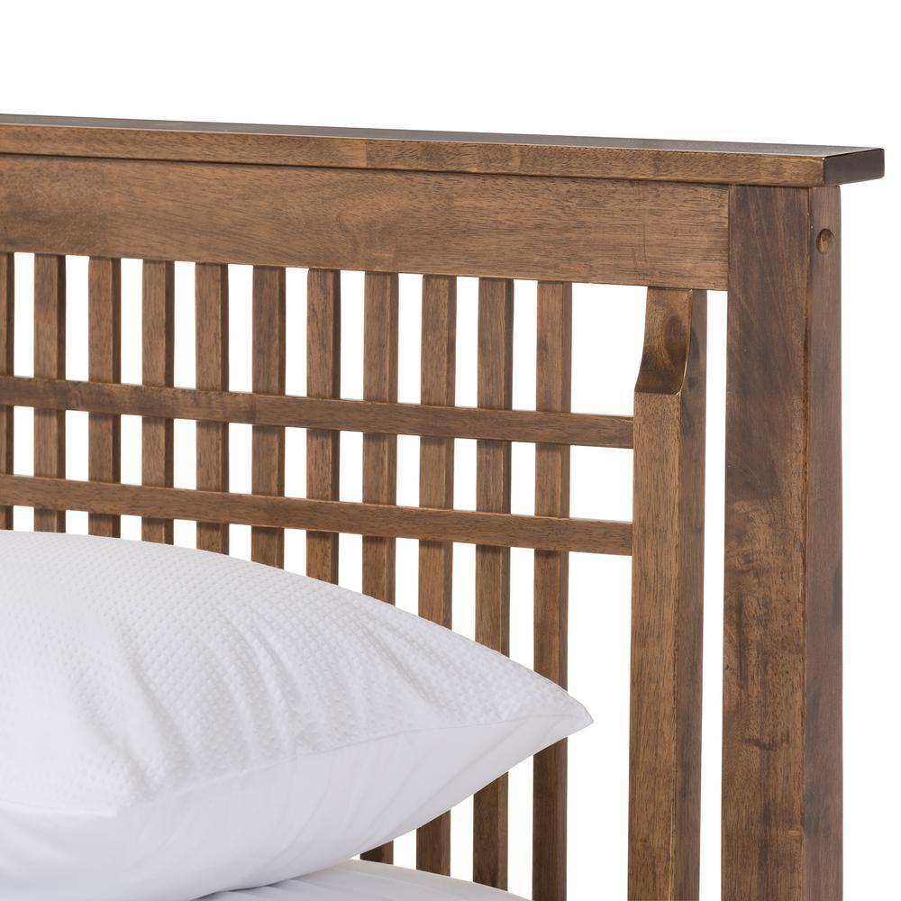 Queen Loafey Mid-Century Modern Solid Wood Platform Bed - Baxton Studio: Rubberwood, No Box Spring Required