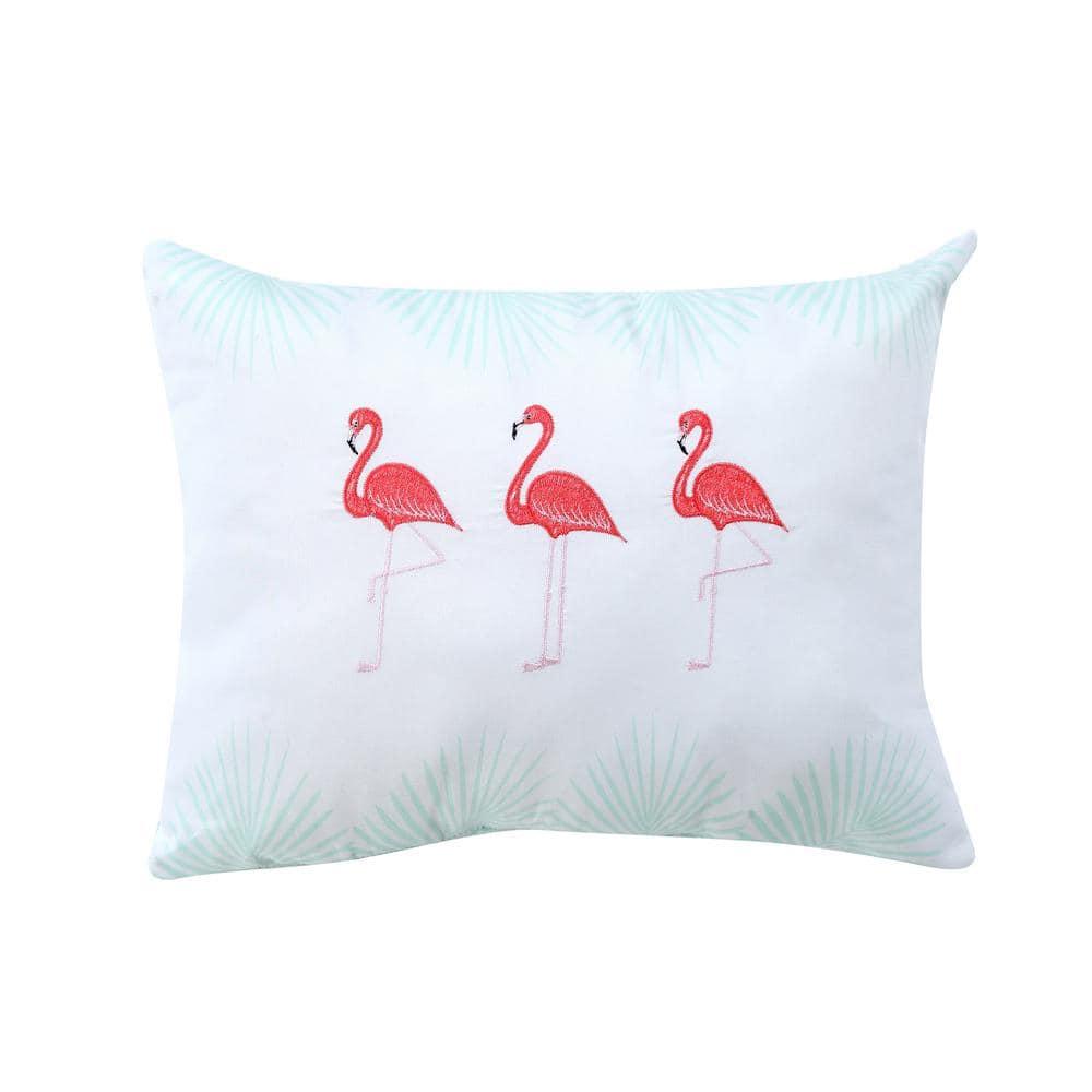 Let's Flamingo Embroidered Mint 7-Piece Comforter Set Full