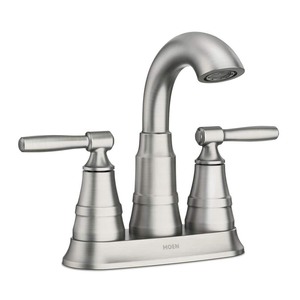 Moen Halle 4 in. Centerset 2-Handle Bathroom Faucet in Spot Resist Brushed Nickel with Spring-Loaded Drain Assembly