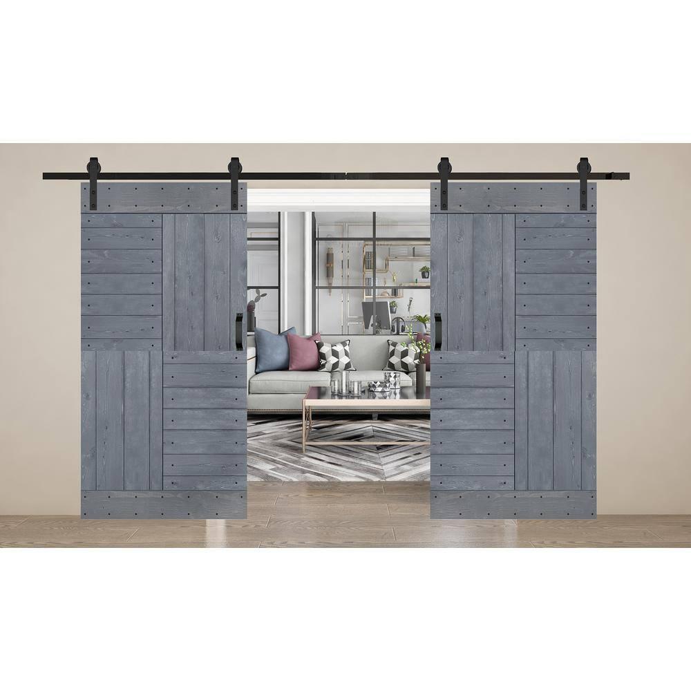 IsLife Patented Product S Series Solid Wood Double Sliding Barn Door With Hardware Kit(Set of 2)-Assembly Needed (Set of 2)