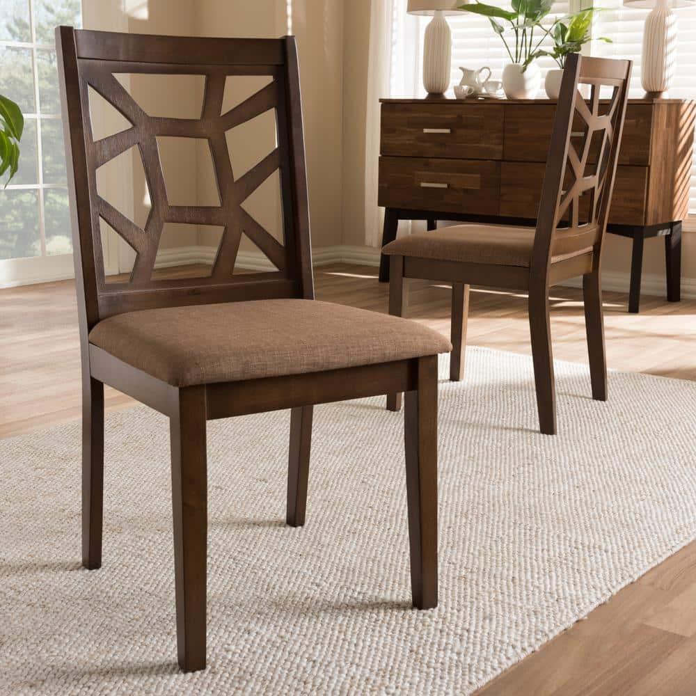Set of 2 Abilene Midcentury Fabric Upholstered And Walnut Finished Dining Chairs Brown - Baxton Studio: Solid Rubberwood, Polyester Padding