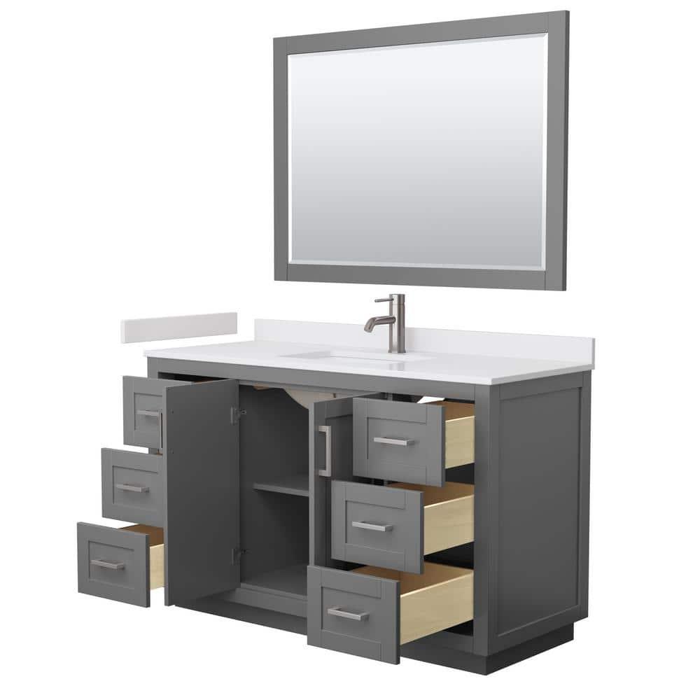 Wyndham Collection Miranda 54" Freestanding Single Bathroom Vanity with Cultured Marble Top with 46" Mirror
