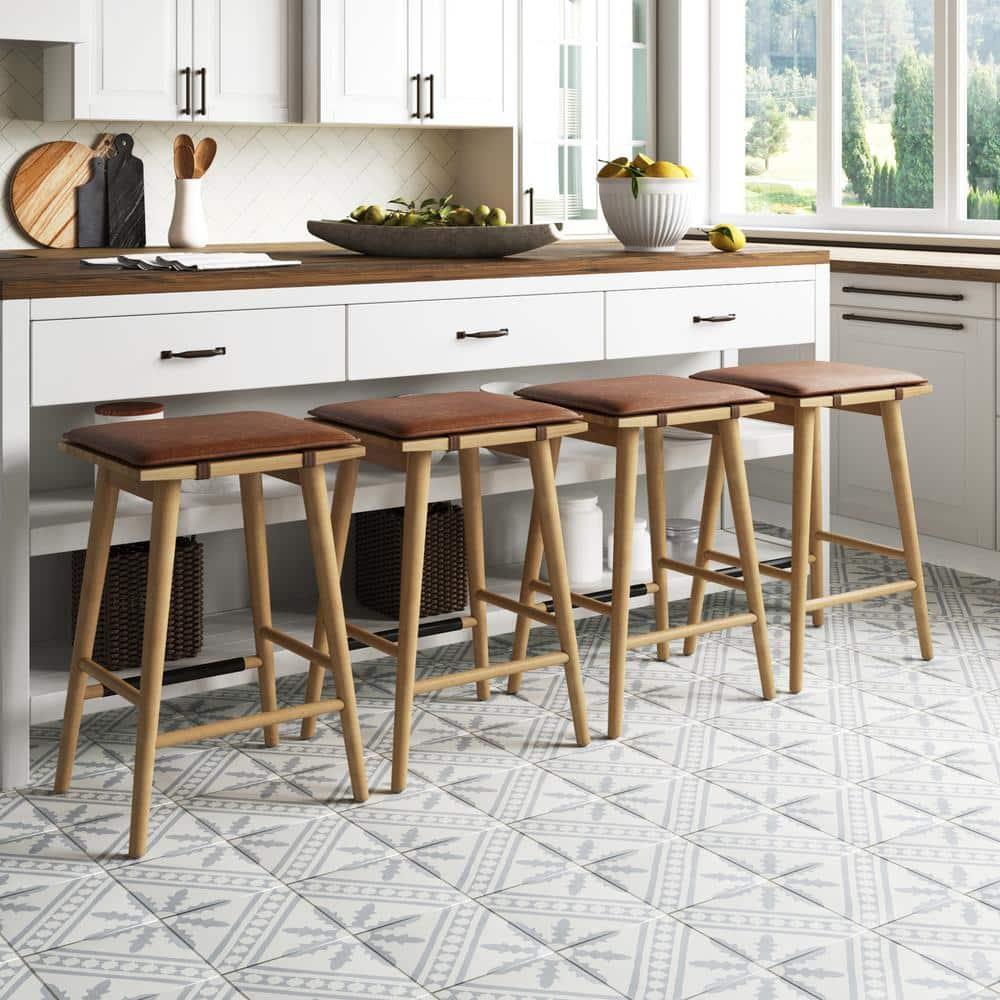 Nathan James Upholstered Counter Stool with Solid Wood Frame (Set of 4)