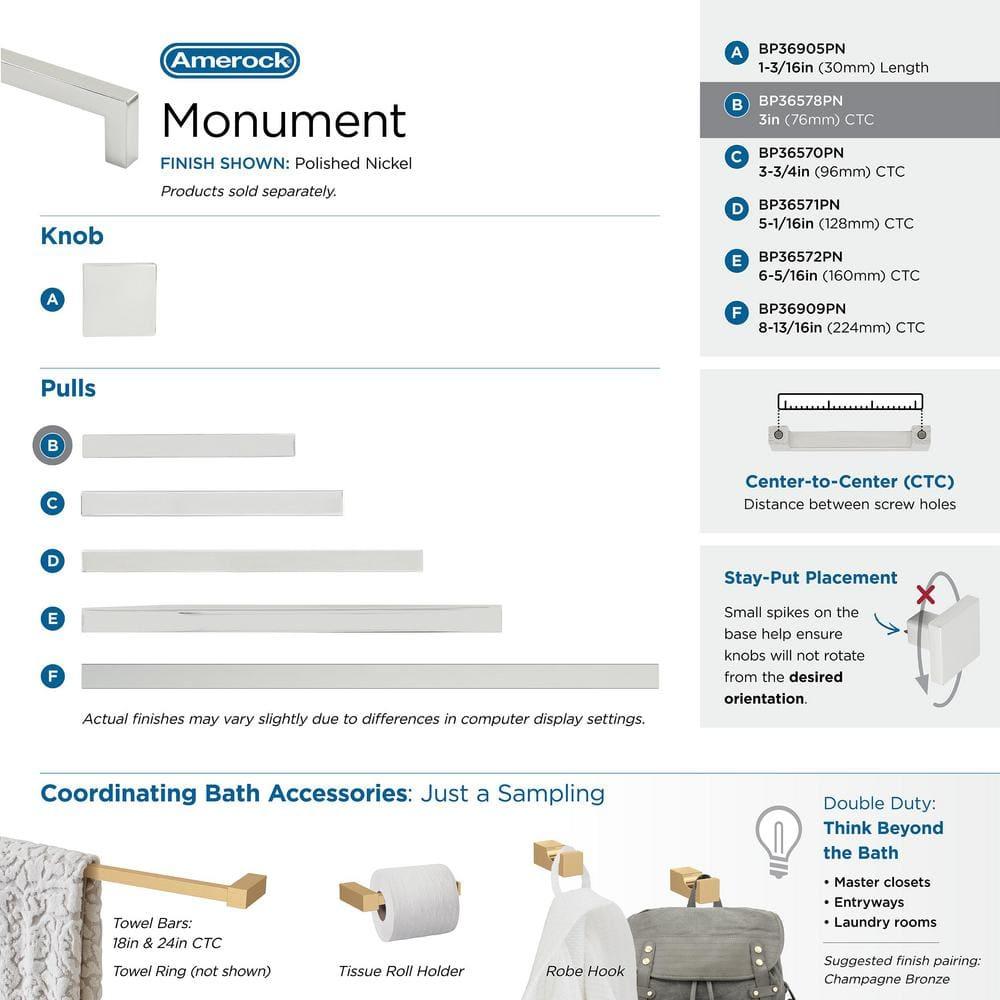 Amerock Monument 3 inch (76mm) Center-to-Center Polished Nickel Cabinet Pull