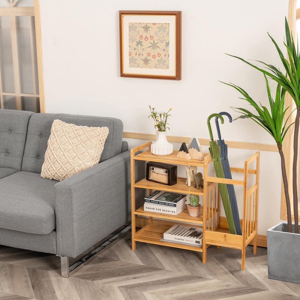 Costway 4-Tier Bamboo Shoe Rack Entryway Organizer w/Umbrella Holder & Shelves