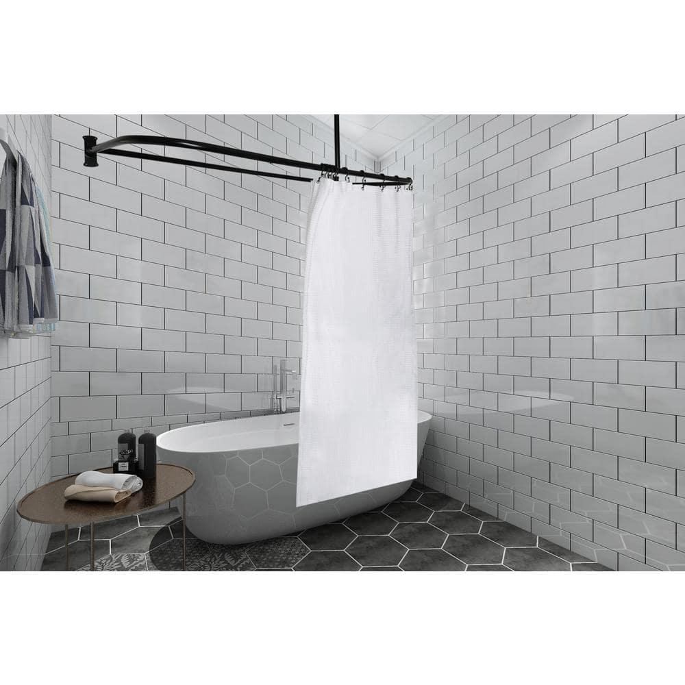 Rustproof 60 in. Large Size by 25 in. Aluminum D-Shape Shower Rod in Black