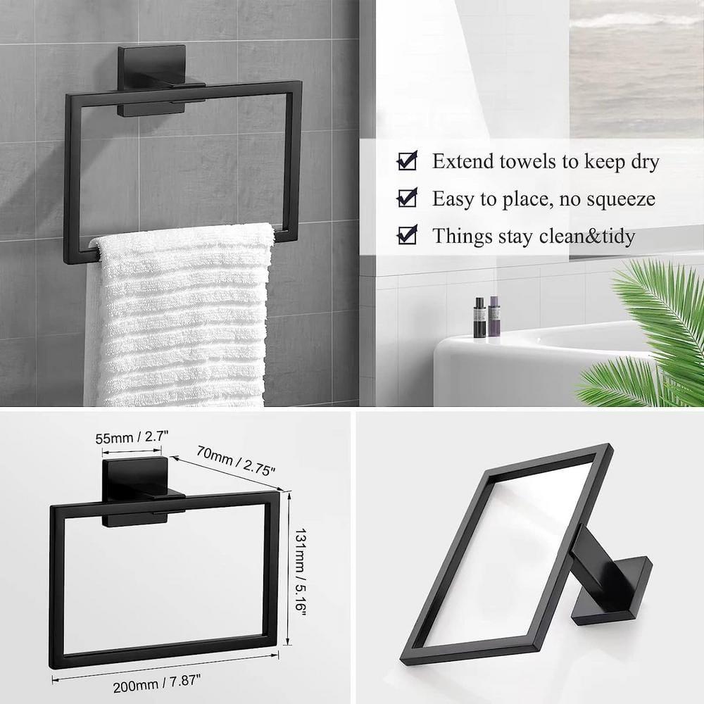 TURS Black Towel Bar Set Bathroom 5-Piece Bathroom Hardware Sets Towel Ring Toilet Paper Holder 2 Towel Hook Stainless Steel Wall Mounted Towel Holder Set
