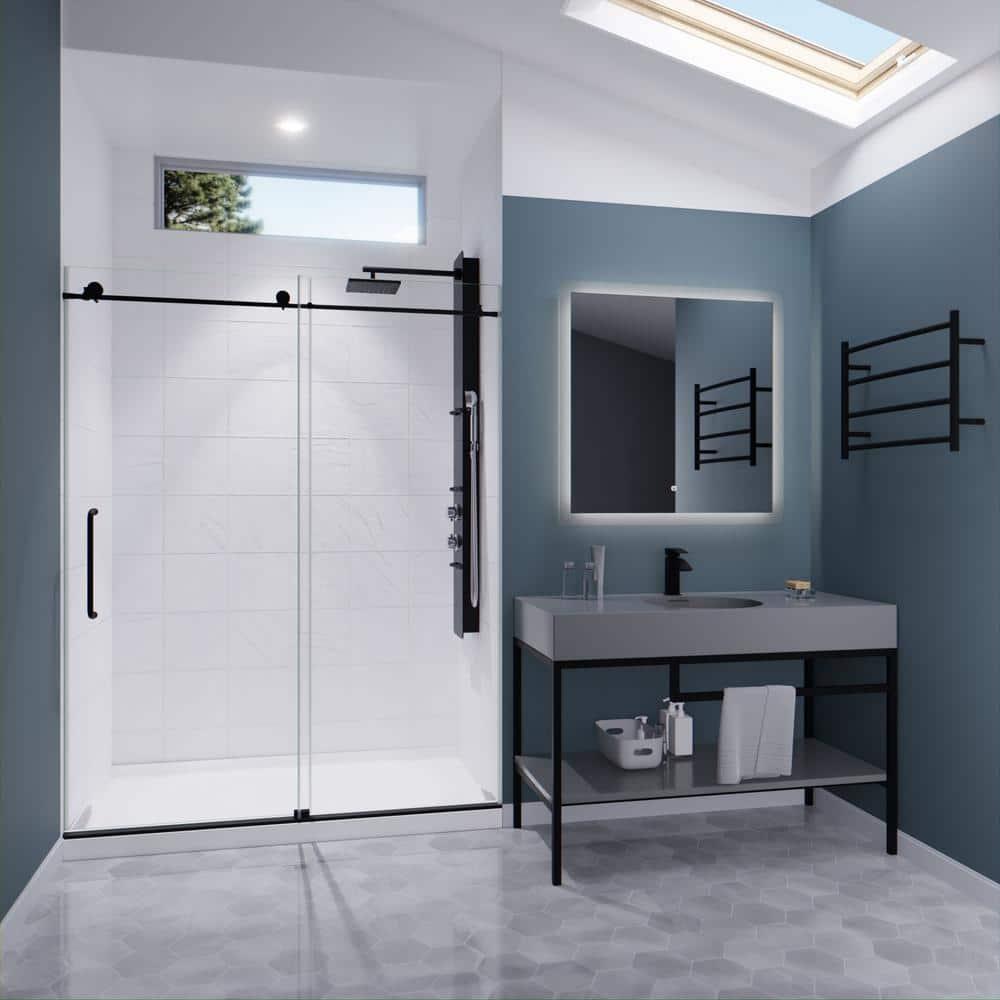 Leon 56"-60" W x 76" H Single Sliding Frameless Shower Door with Tsunami Guard