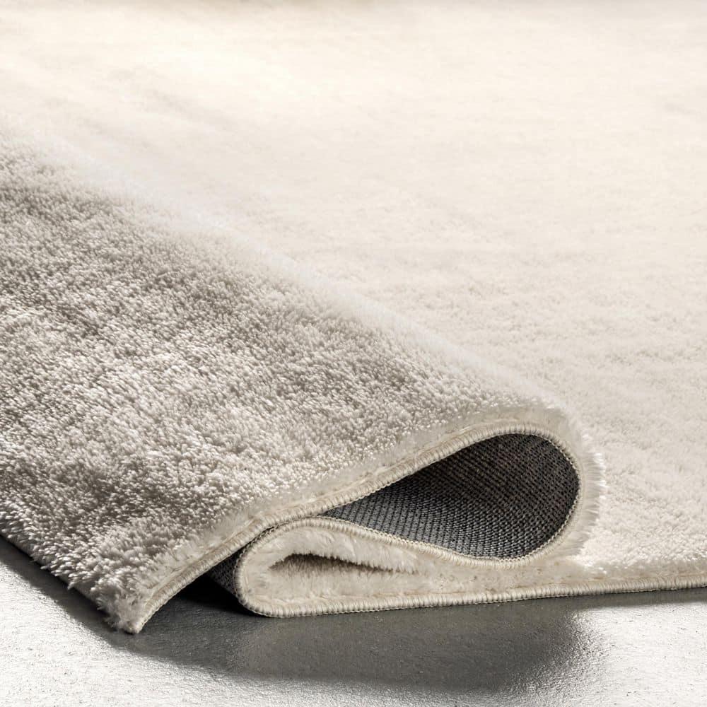 nuLOOM 4' Square Cozy Plush SuperiorWash Area Rug, Machine Washable, Non-Slip, Soft Fluffy Shag Carpet for Living Room Bedroom Nursery, Loni Off-white