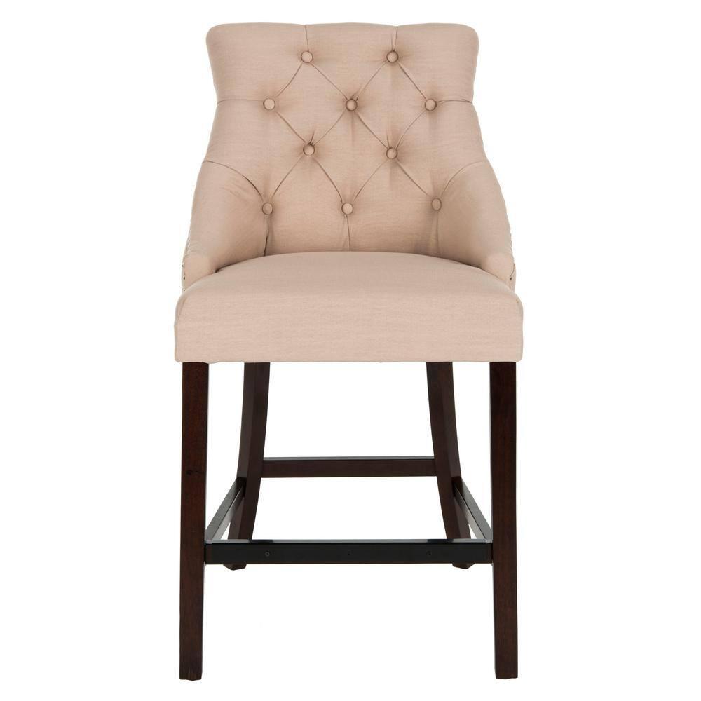 Eleni Tufted Wing Back Counter Stool (Set of 2) - BST6305 - Beige/Espresso - Safavieh