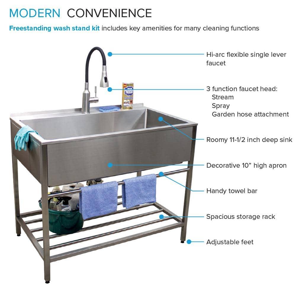 TFH-3622-SS 36'' L x 22'' W Free Standing Laundry Sink with Faucet