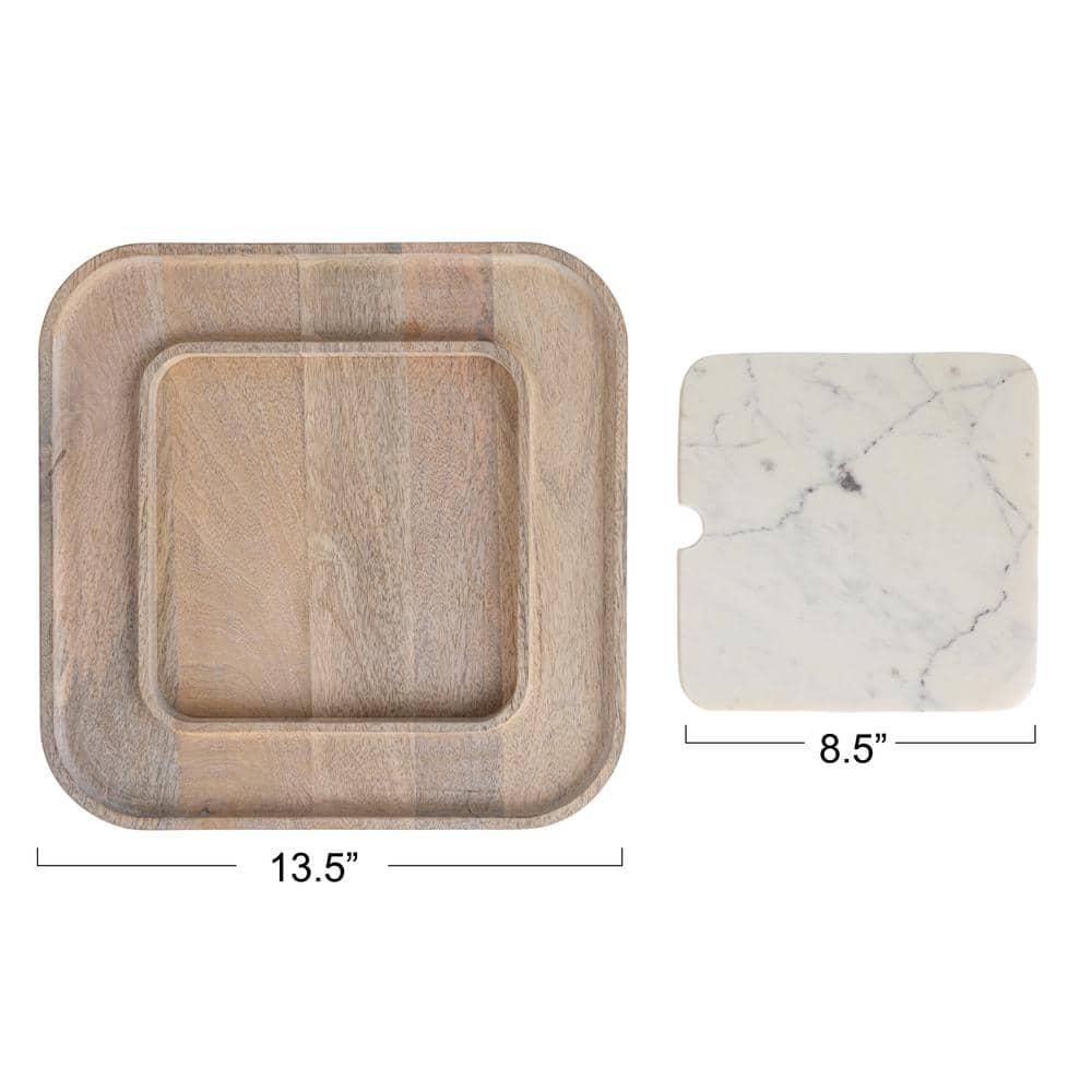 Creative Co-Op Marble And Wood Cutting Board On A Dish