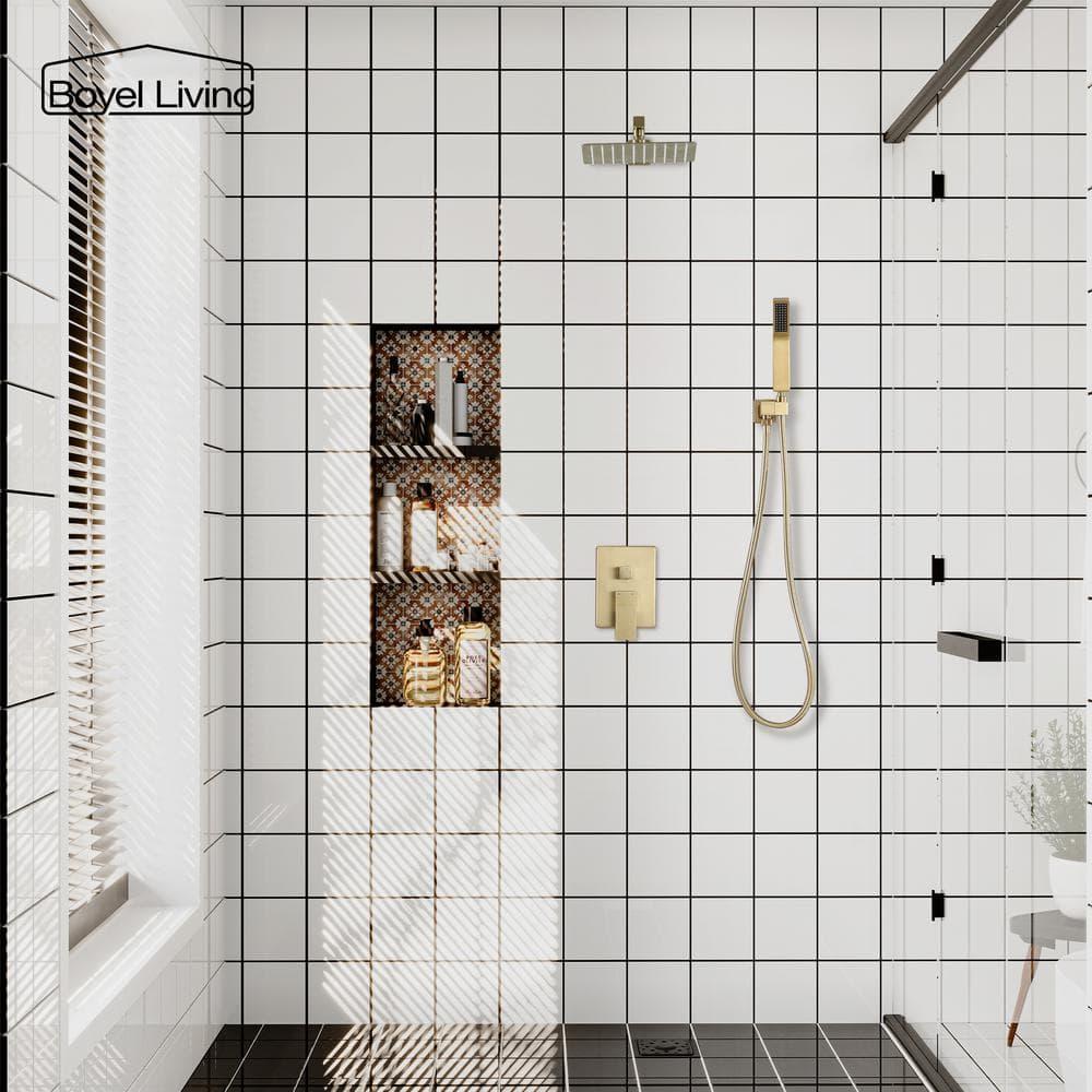 CASAINC 10'' Wall Mounted Shower System with Handheld Sprayer, Brushed Gold