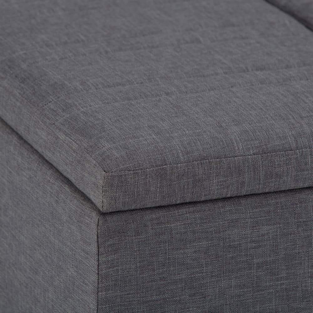 Simpli Home Ellis 36"W Upholstered Square Coffee Table Storage Ottoman with Split Lift Top
