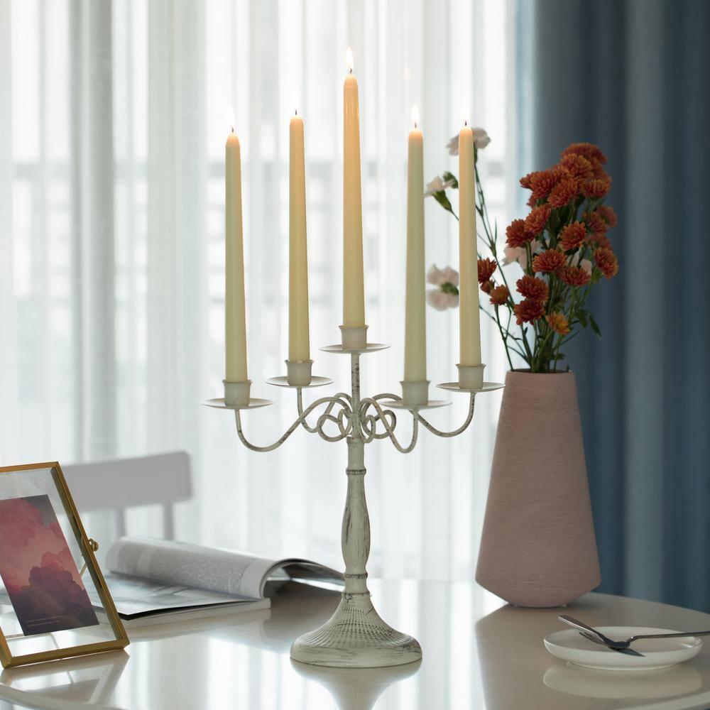 Antique 12 Distressed 5 Arm Metal Candelabra for Dining Room, Entryway, Kitchen and Vanity