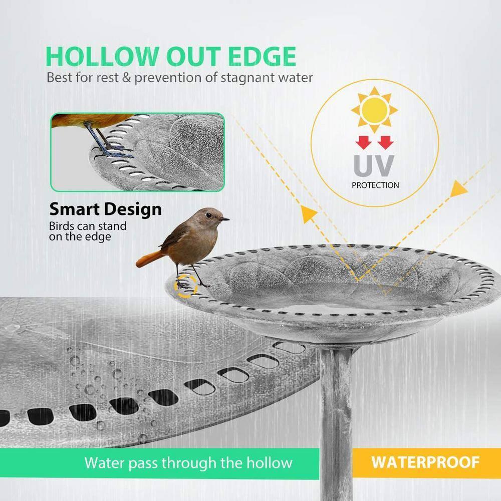 SPECSTAR Bird Bath, 28 inch Height Polyresin Lightweight Antique Outdoor Garden Birdbath Gray