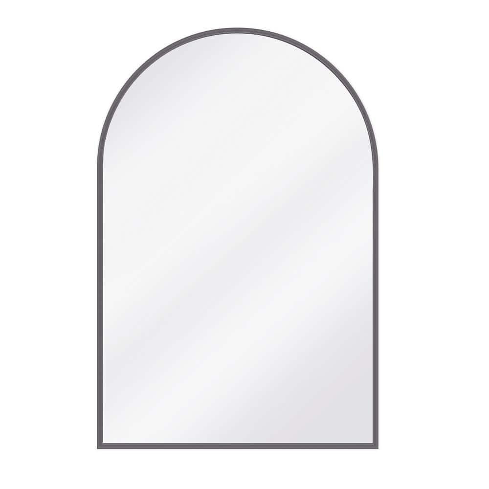 24 in. W x 36 in. H Arched Black Aluminum Alloy Framed Wall Mirror