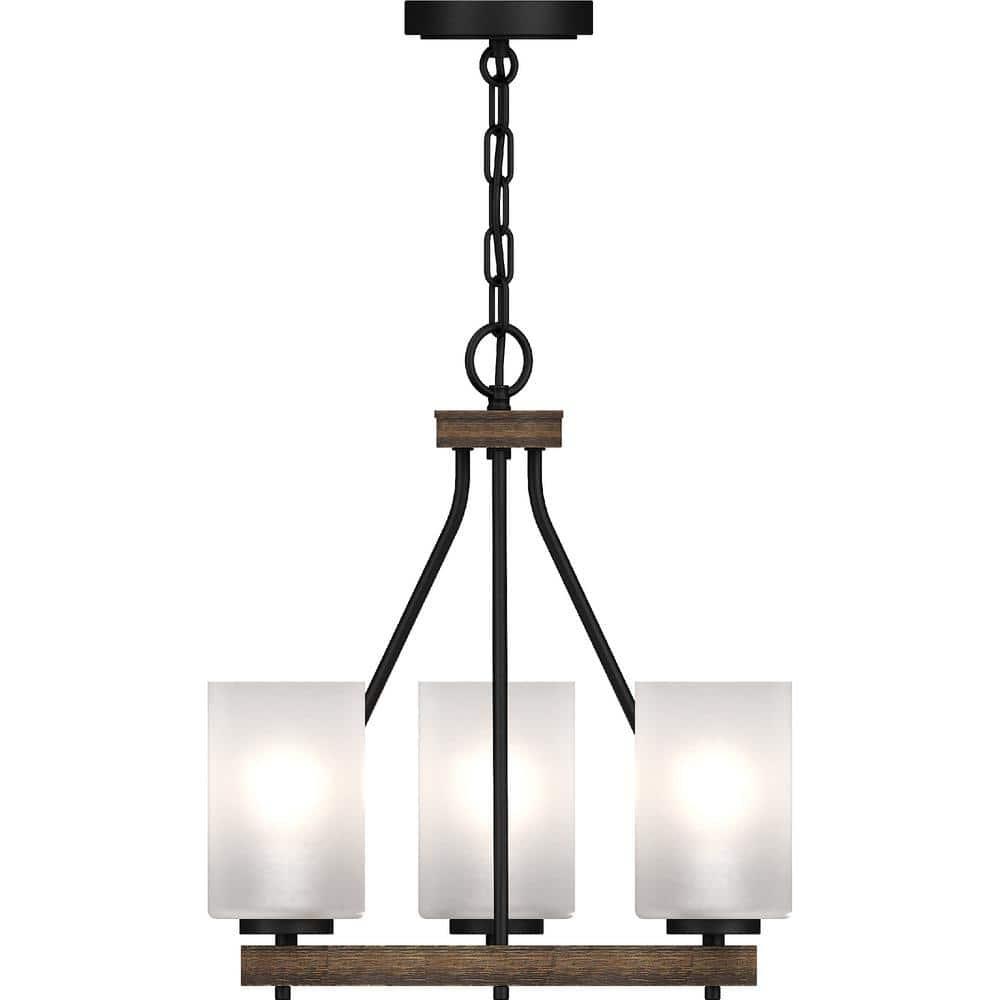 Black Walnut 17" Mini Chandelier with Frosted Glass Shades