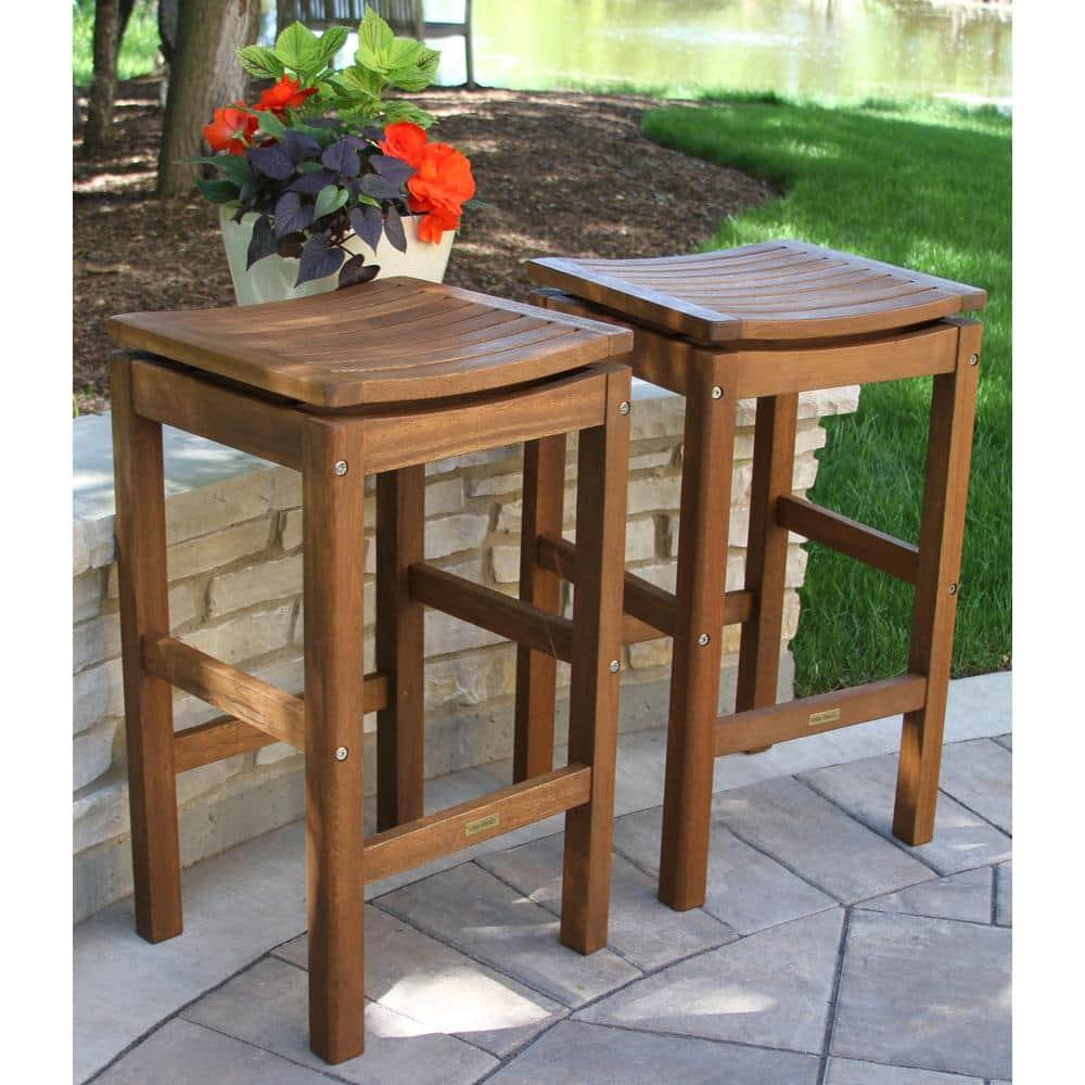 Benedetto 29.5'' Eucalyptus Backless Outdoor Bar Stool