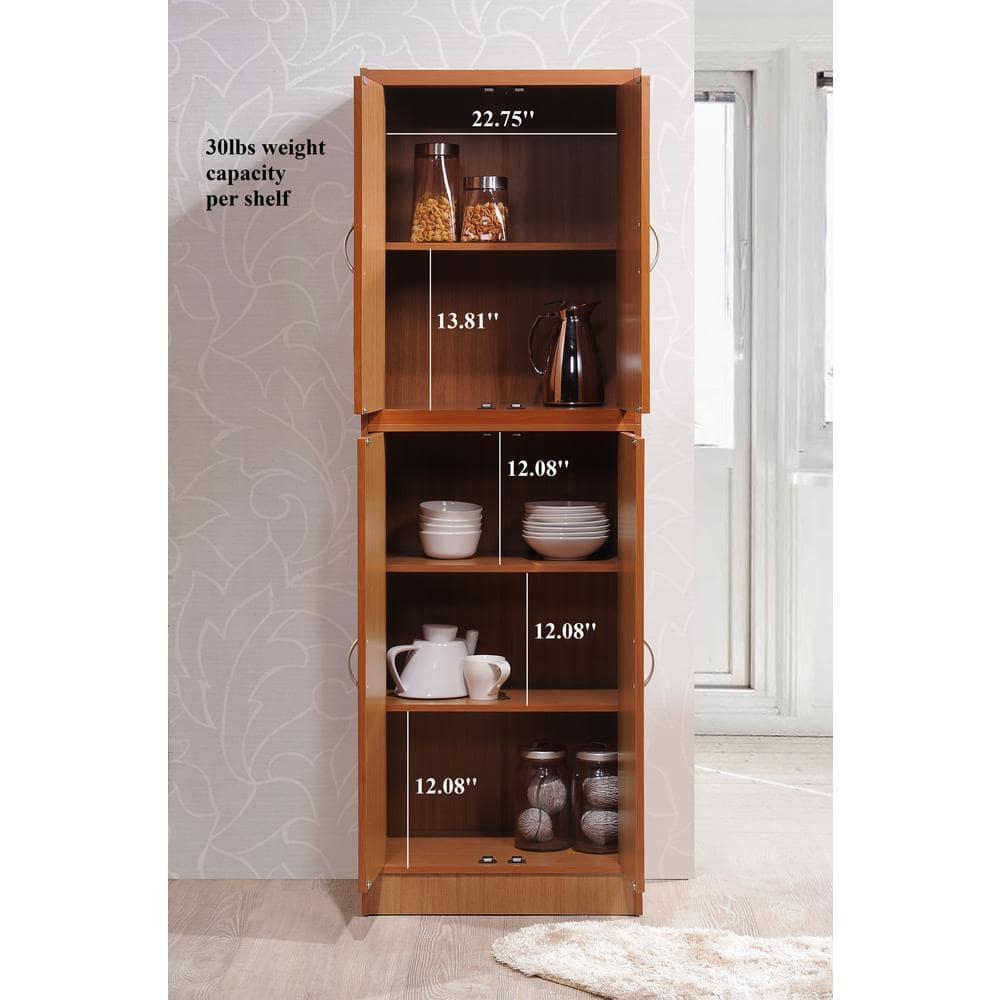 Hodedah Dining Room Storage 4 Door Kitchen Pantry China Cabinet, Cherry