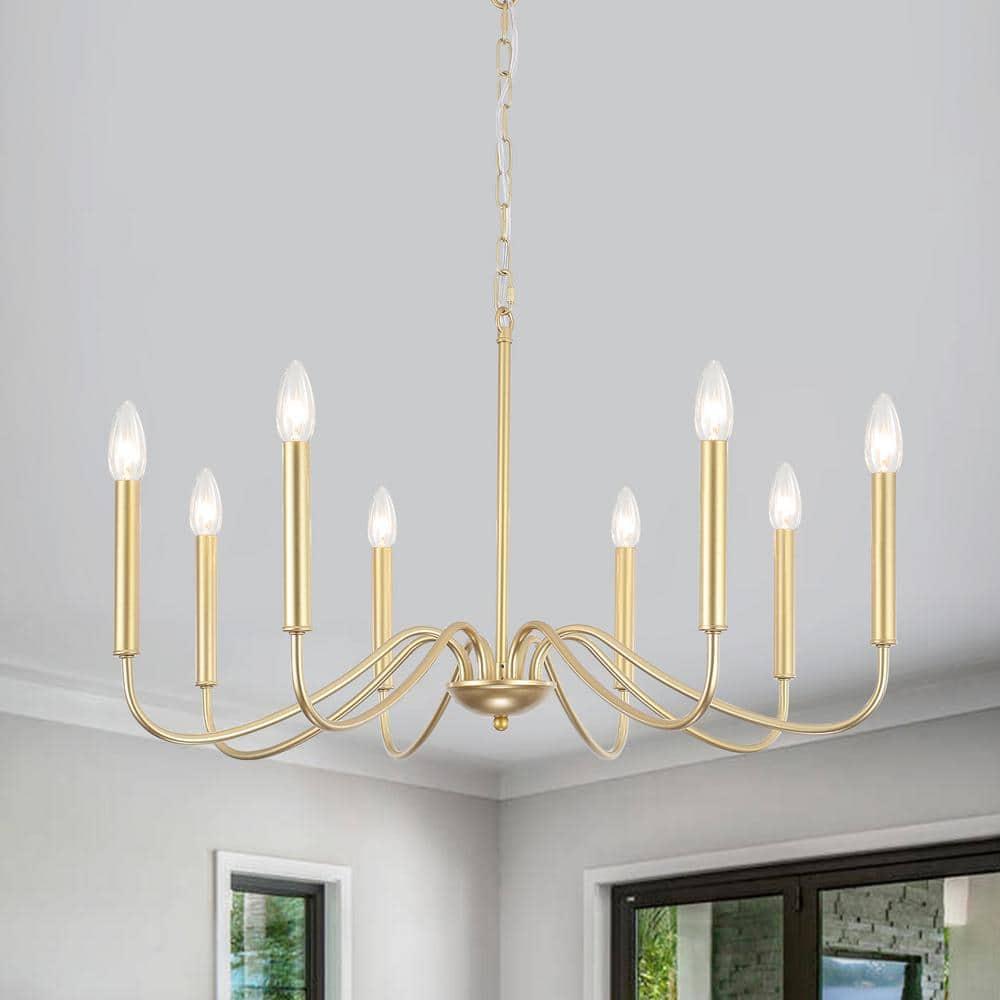 Generies Antique Gold Farmhouse Chandelier, 8 Light Rustic Lighting Fixture Modern Industrial Candle Ceiling Light for Dining Room, Bedroom, Foyer, Living Room, Kitchen Island, Entryway