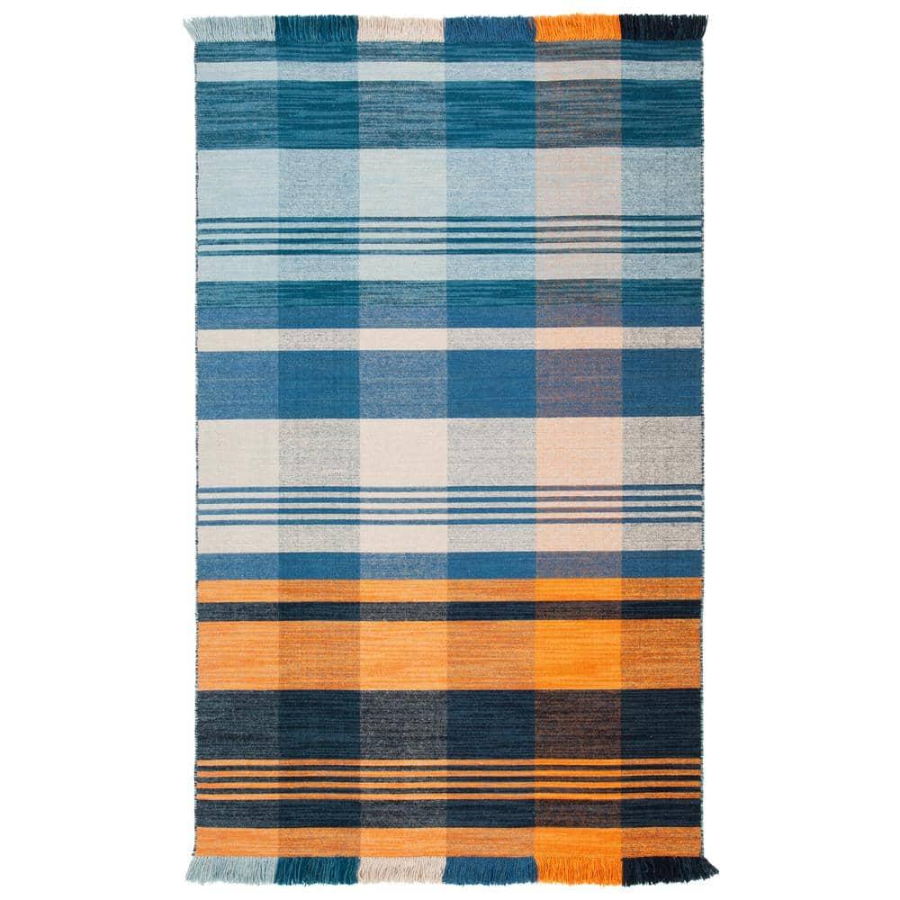 Striped Kilim STK708 Hand Woven Area Rug - Orange/Blue - 4'x6' - Safavieh.