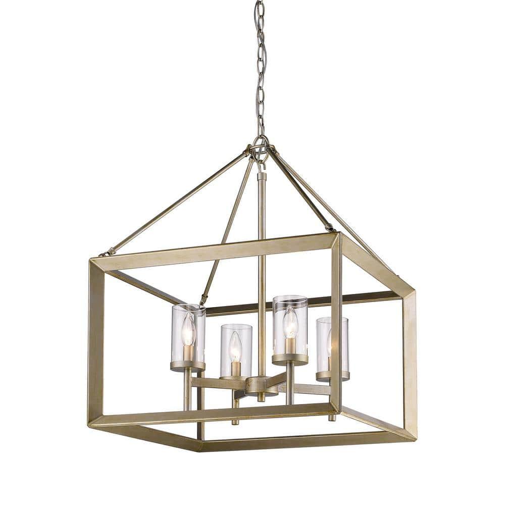Smyth 4 Light Chandelier in White Gold with Clear Glass