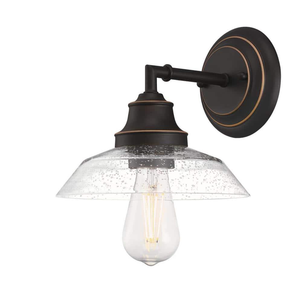 Westinghouse Lighting  Iron Hill One-Light Indoor Wall Fixture - 1-Light Oil Rubbed Bronze with Seeded Glass